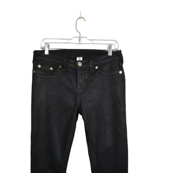 True Religion Halle Coated Black Jeans Mid Rise Skinny size 29 - Picture 3 of 11